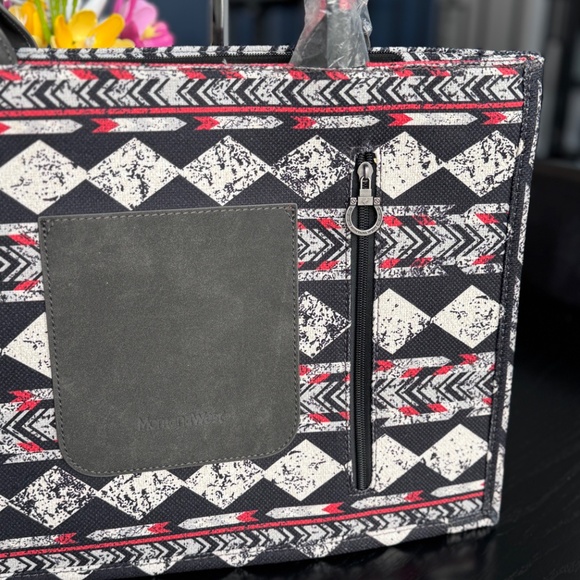Montana West Boho Ethnic Print Concealed Carry Wide Tote Black NWT - Picture 5 of 8